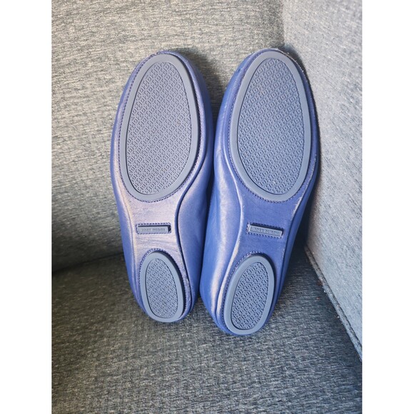 Tory Burch "Minnie" Travel Ballet Flats Dark Blue Leather Size 10 - Picture 6 of 12